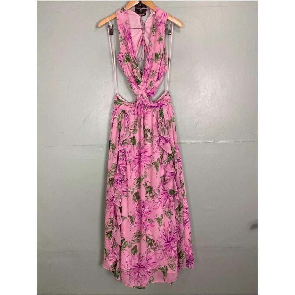 ASTR The Label Noya Floral Maxi Dress XS Cut Out Lace Up